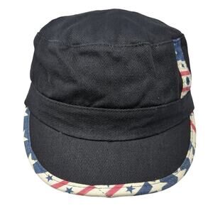 D&Y U.S. Flag Denim Cadet Army Cap Black One Size Stretch Fit Elasta Fit